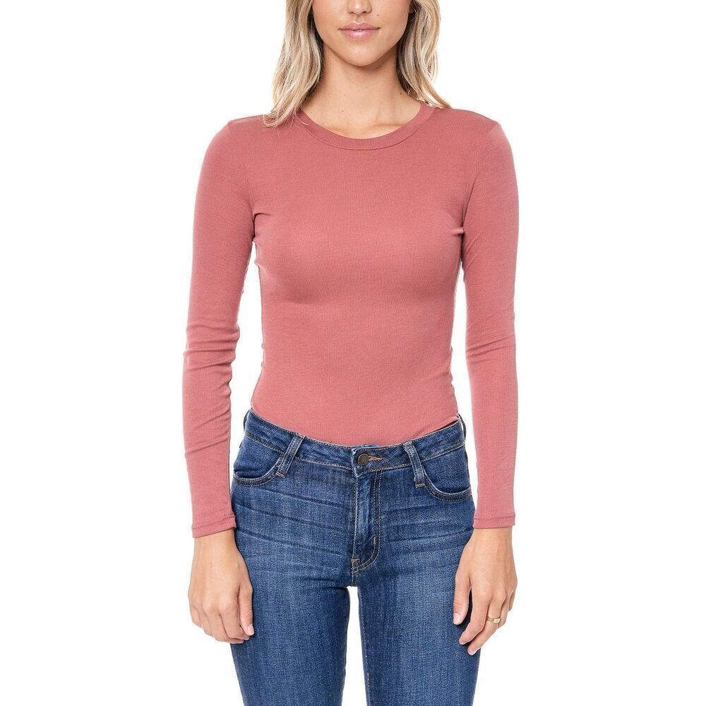✨ELODIE Women's Long Sleeve Sz Medium Mauve Bodysuit Ribbed T Shirts Jumpsuit✨
